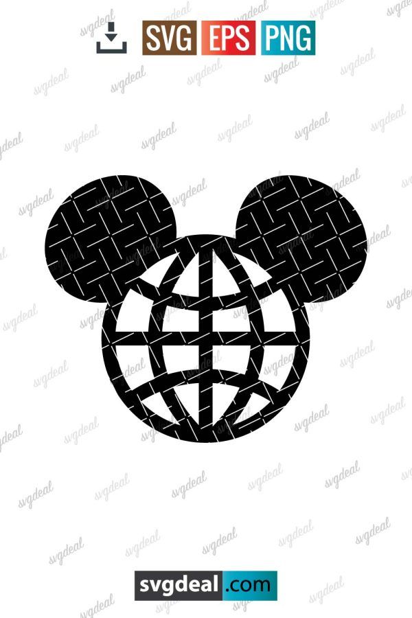 mickey mouse head with the world in it's center svg eps png