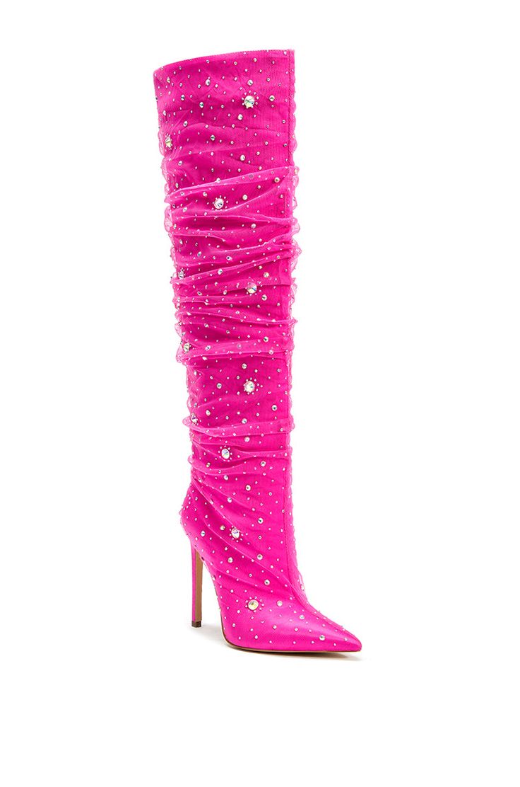 DULCIE-FUCHSIA STILETTO BOOT | AZALEA WANG Pink High Heeled Knee-high Boots For Party, Pink Knee-high Heeled Boots For Winter, Trendy Pink Knee-high Boots For Fall, Pink Knee-high Boots For Fall, Trendy Pink Heeled Boots For Night Out, Spring Pink Knee-high Party Boots, Chic Pink Knee-high Boots, Pink Knee-high Boots For Party In Spring, Pink Knee-high Boots For Spring Party