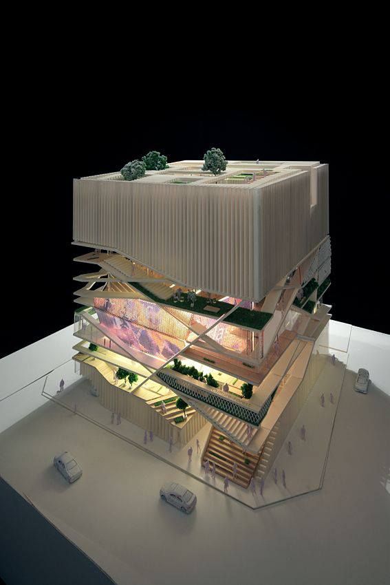 an architectural model of a building with multiple levels