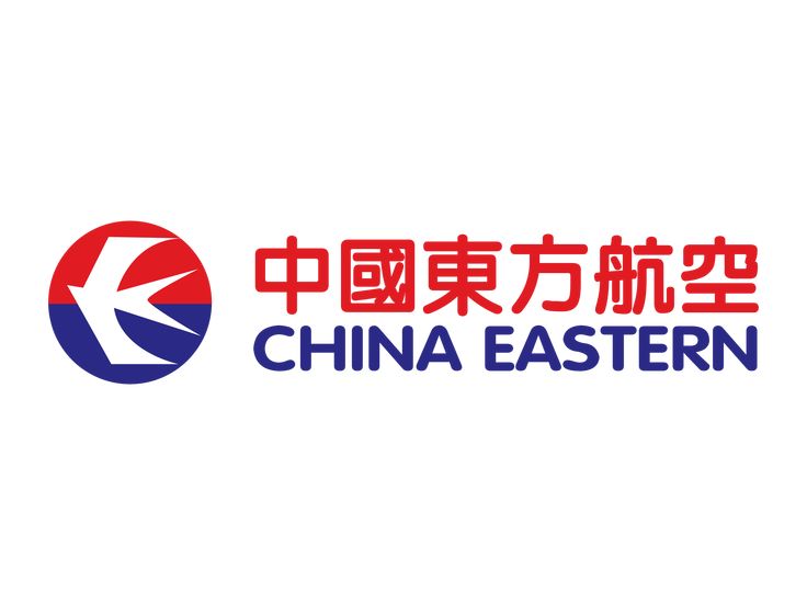 the china eastern airlines logo is shown in red, white and blue with chinese writing