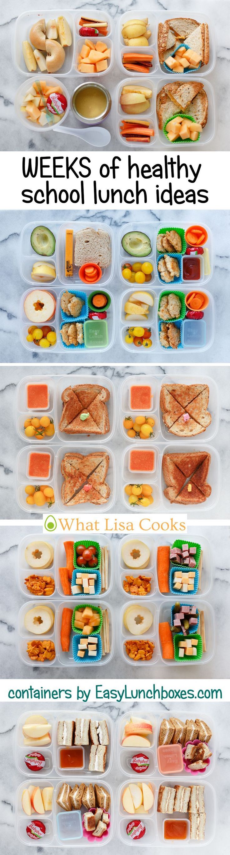 lunch boxes filled with different types of food and the words week's of healthy school lunch ideas