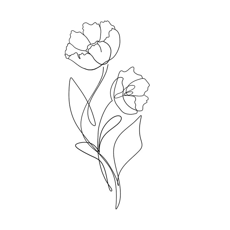 a line drawing of two flowers on a white background