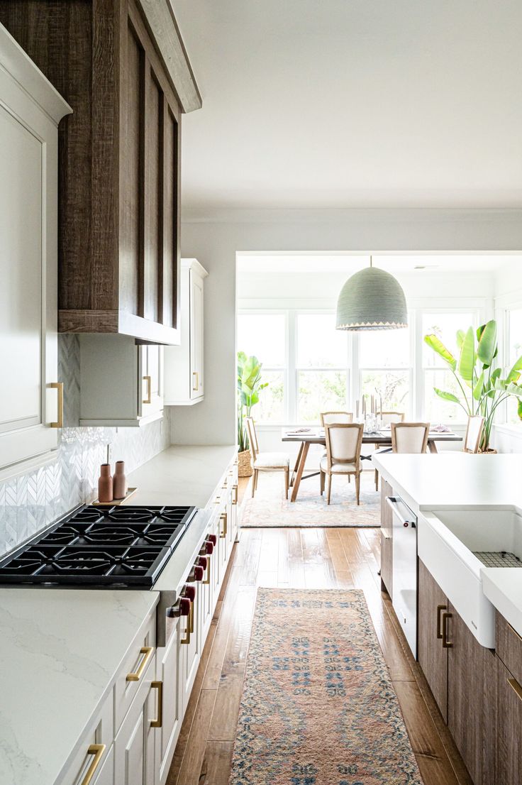 the kitchen is clean and ready to be used as a dining room or family room