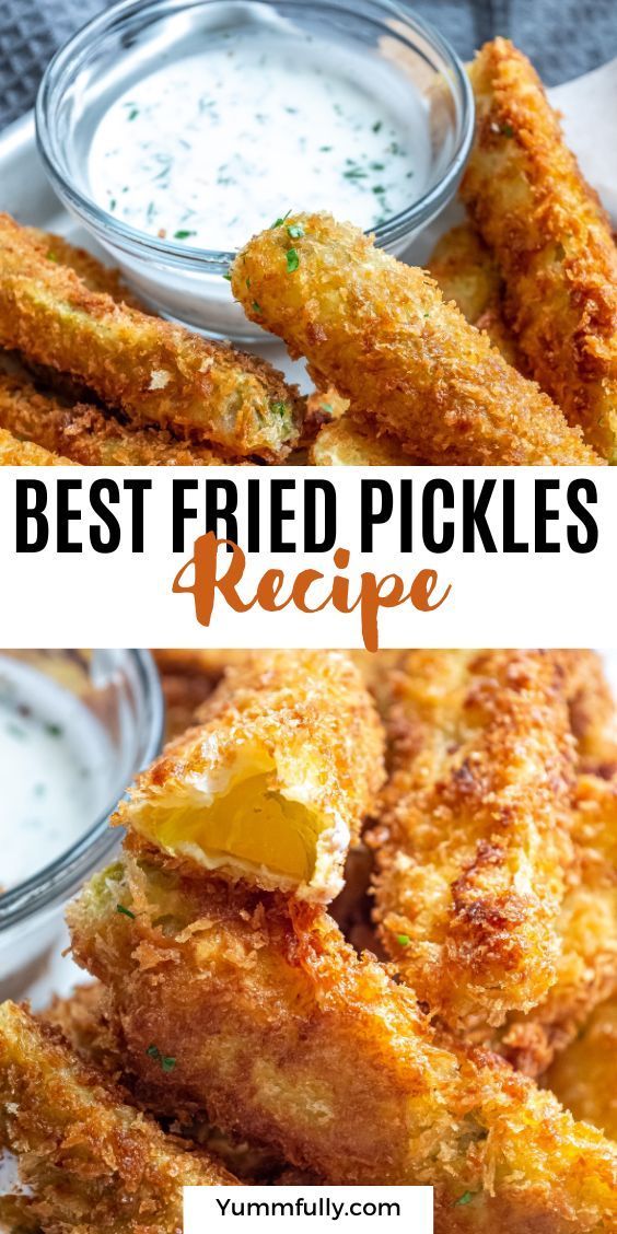 fried pickles with dipping sauce on top and the words best fried pickles recipe