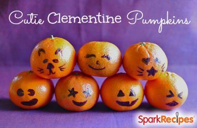 five oranges with faces drawn on them and the words cutie clementine pumpkins