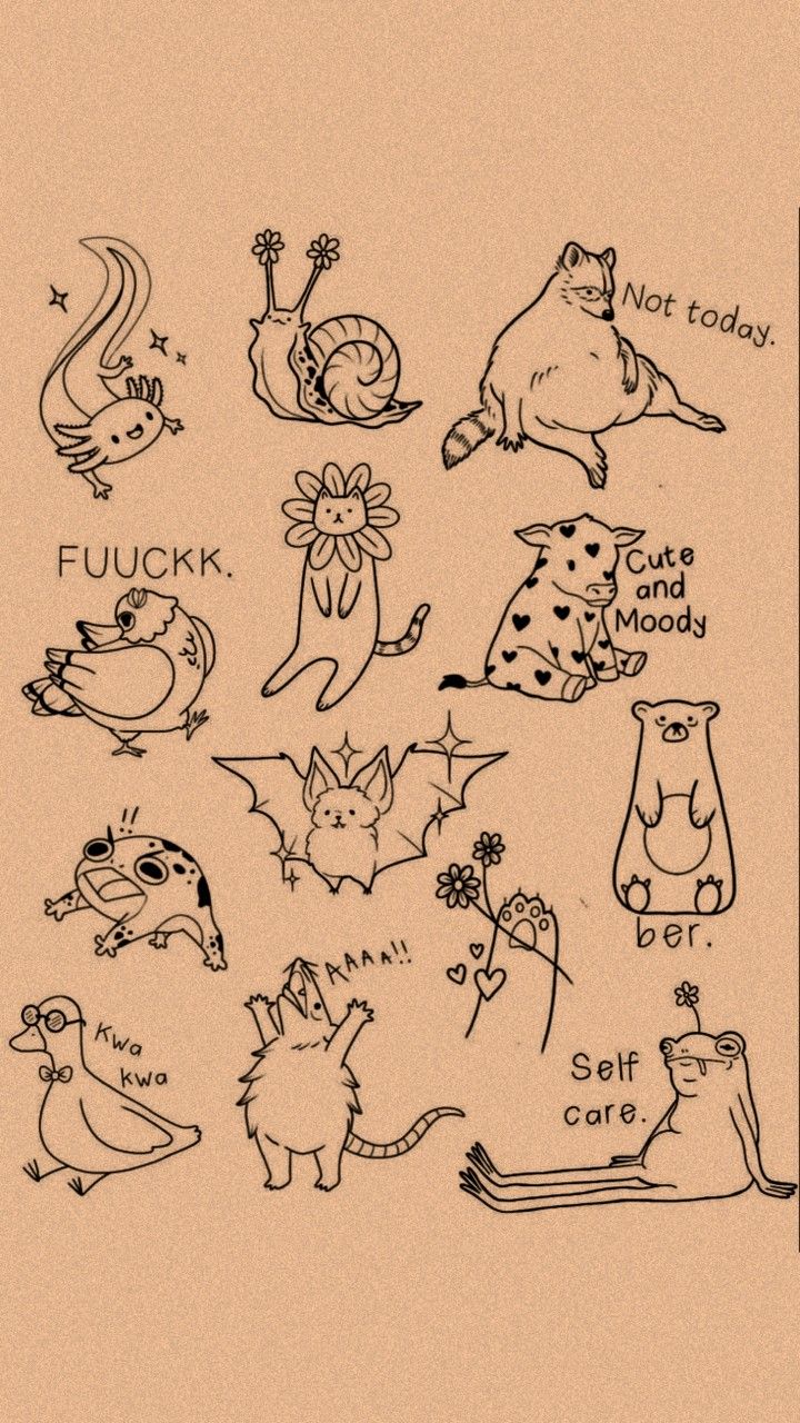 an image of cartoon animals with words written on them