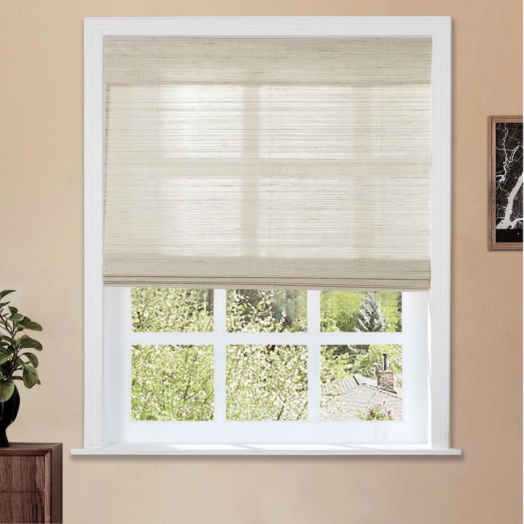 PRICES MAY VARY. ORGANIC MATERIAL: Made of 100% premium ramie, each natural woven shade looks elegant and gorgeous in any indoor space. It will add more natural elements and warmth to your home, meanwhile, the bamboo shade will not harm your health. PRIVACY & LIGHT BLOCK: These window roman shades not only protect privacy but filter sunlight to prevent furniture and floor from the damage of strong rays. Linings are optional if you need to block more light or get a full blackout effect. INSIDE MOUNT: 2 3/4 inches minimum window depth required. Measure the window inside width and height. 3/8 inch deduction taken at your actual window measuring to ensure the side does not touch the edges tightly. The bamboo roman shade height could be same as your window's. OUTSIDE MOUNT: Measure the window f Cordless Shades, Light Filtering Window Treatments, Bamboo Roman Shades, Cordless Blinds, Light Filtering Shades, Bathroom Window Treatments, Cordless Roman Shades, Privacy Shades, Sliding Door Blinds