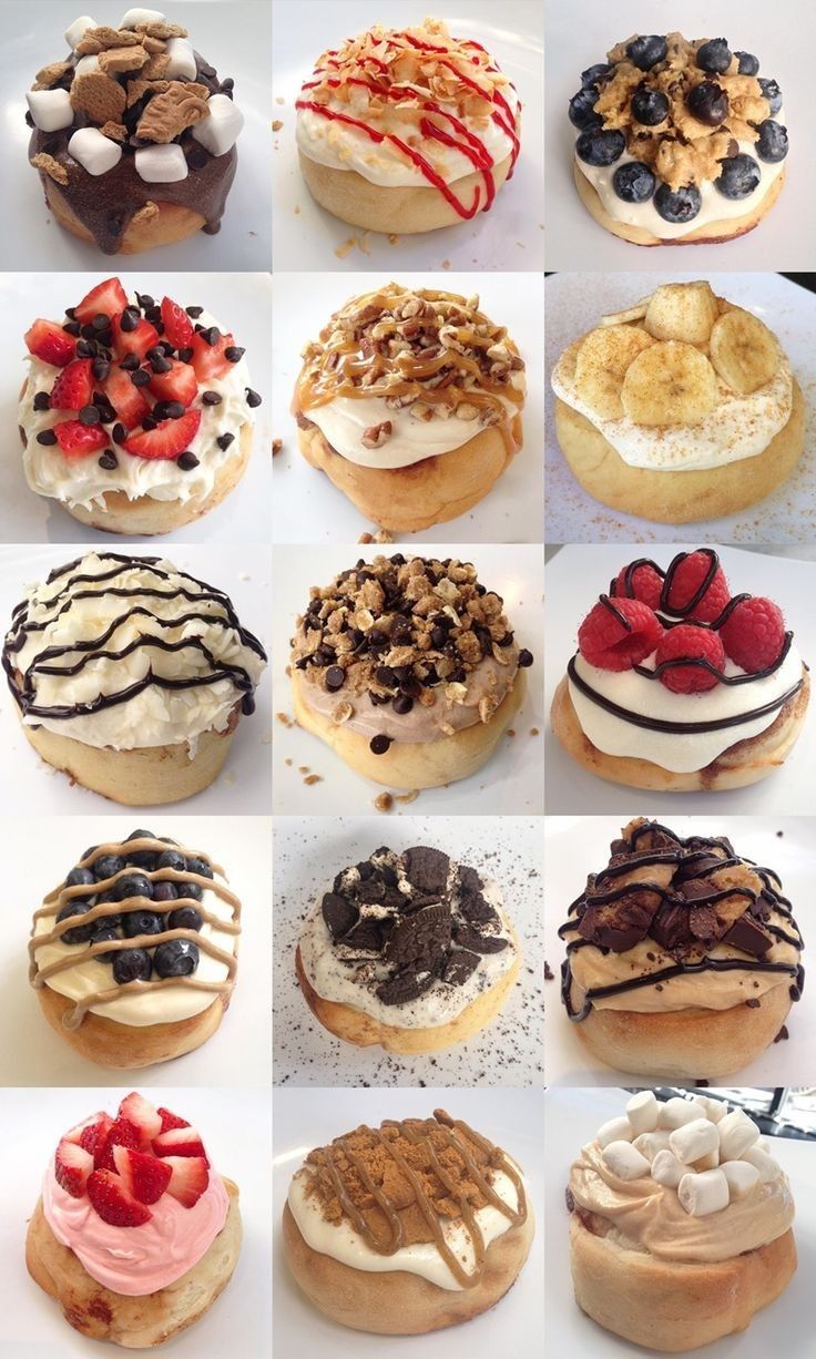 many different types of donuts with toppings on them