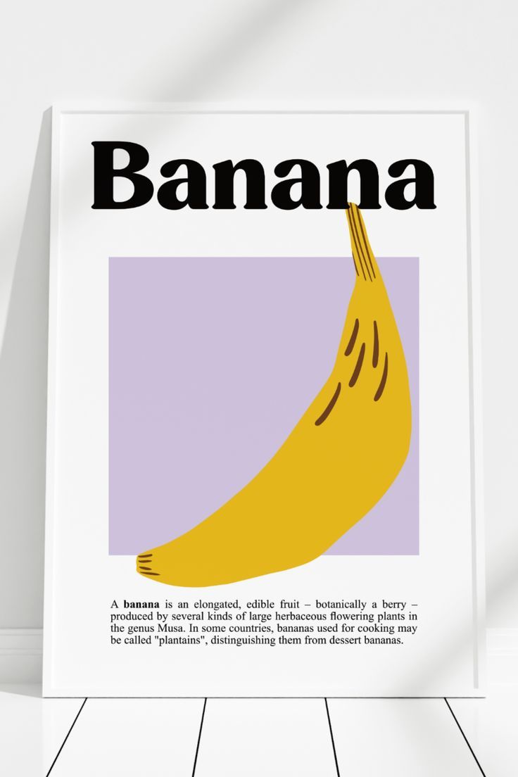 Banana Fruit Print | Banana Poster | Digital Download | Minimalistic Art Print Banana | Wall Art Poster Banana Poster, Kitchen Wall Print, Banana Jam, Banana Design, Banana Uses, Fruit Poster, Minimalistic Art, Banana Art, Banana Fruit