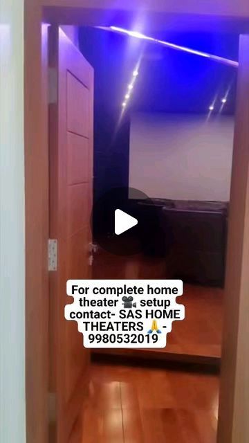 an open door with the words for complete home theater set up in front of it