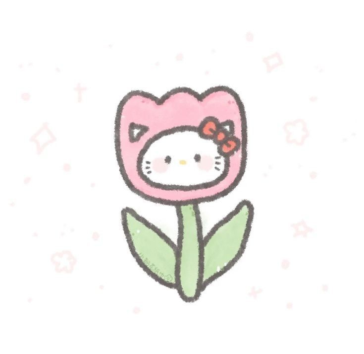 a drawing of a hello kitty in a flower with a bow on it's head