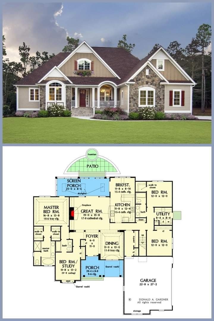 two story house plans with an open floor plan for the front and back of the house