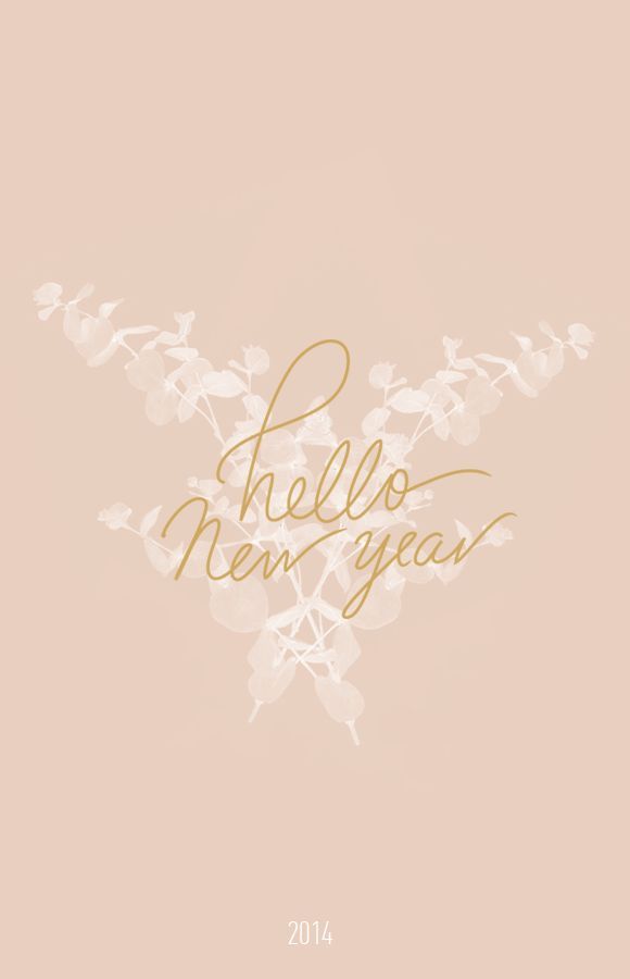 the words hello new year written in gold ink on a pink background with white flowers