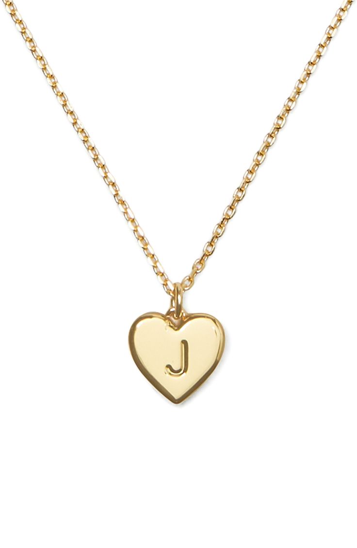 Personalize your everyday ensemble with a dainty chain necklace that suspends a heart-shaped pendant engraved with your initial. 17" length; 3" extender; 3/8"W x 3/8"L pendant Lobster clasp closure Goldtone plate Imported Initials Jewelry, Small Initial Necklace, Necklace Gift, Necklace From Boyfriend, Heart Necklace Gold, Simple Accessories, Necklace With Initials, Dainty Necklaces, Kate Space Necklace