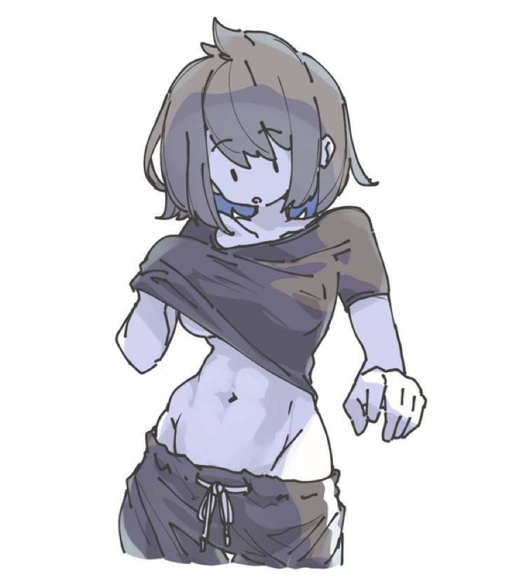 a drawing of a girl with no shirt on and her arms spread out, in front of