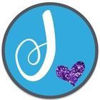 a blue circle with the letter j and a purple heart