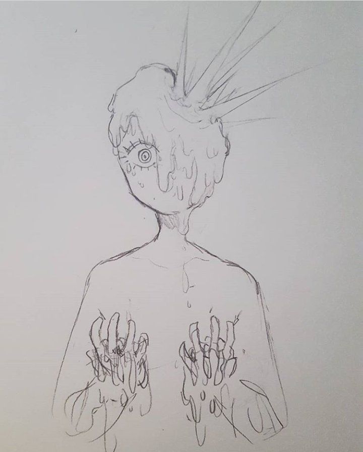 a drawing of a person with hands on their chest