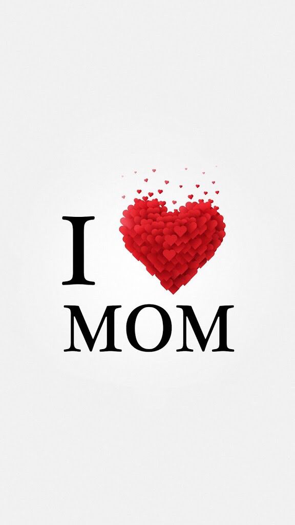 the word i love mom written in black and red on a white background with a heart