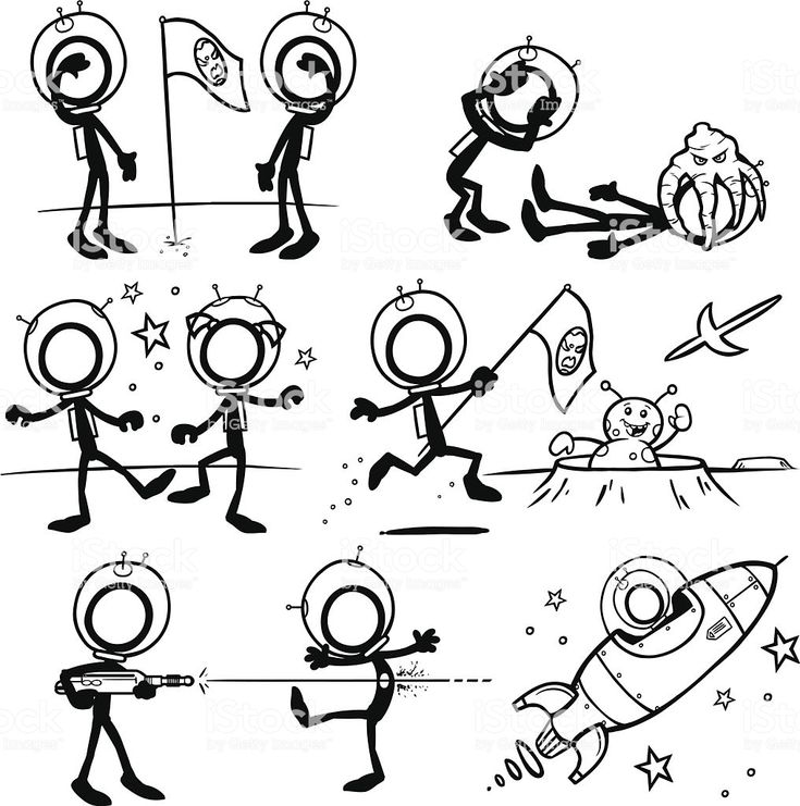 cartoon stick figures holding hands with each other in the air and pointing at something on it