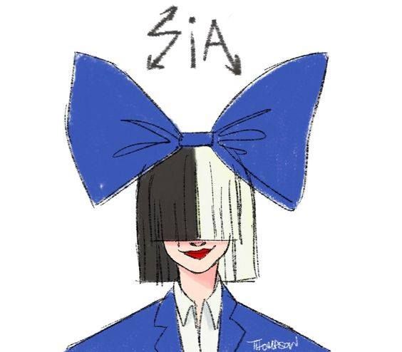 a drawing of a woman wearing a blue jacket with a big bow on her head