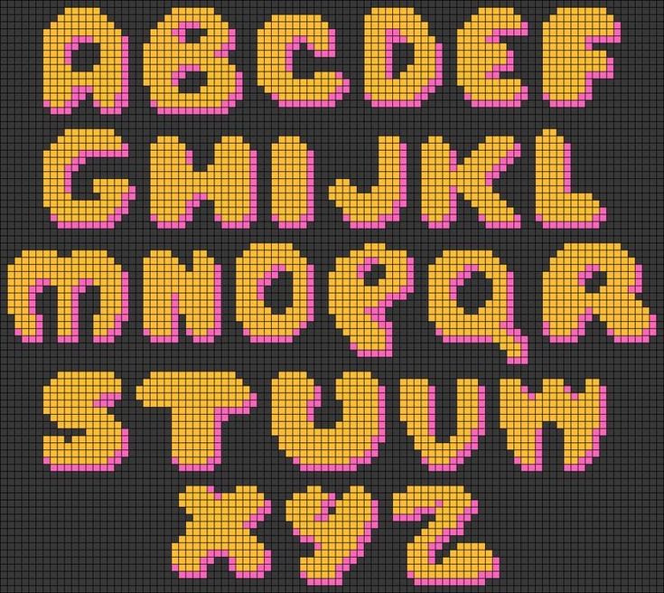 the pixel font and numbers are made up of different colors, shapes, and sizes