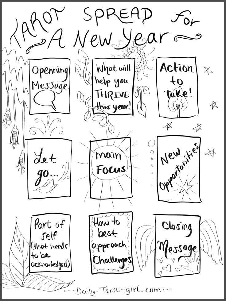 the new year's greetings are drawn in black and white