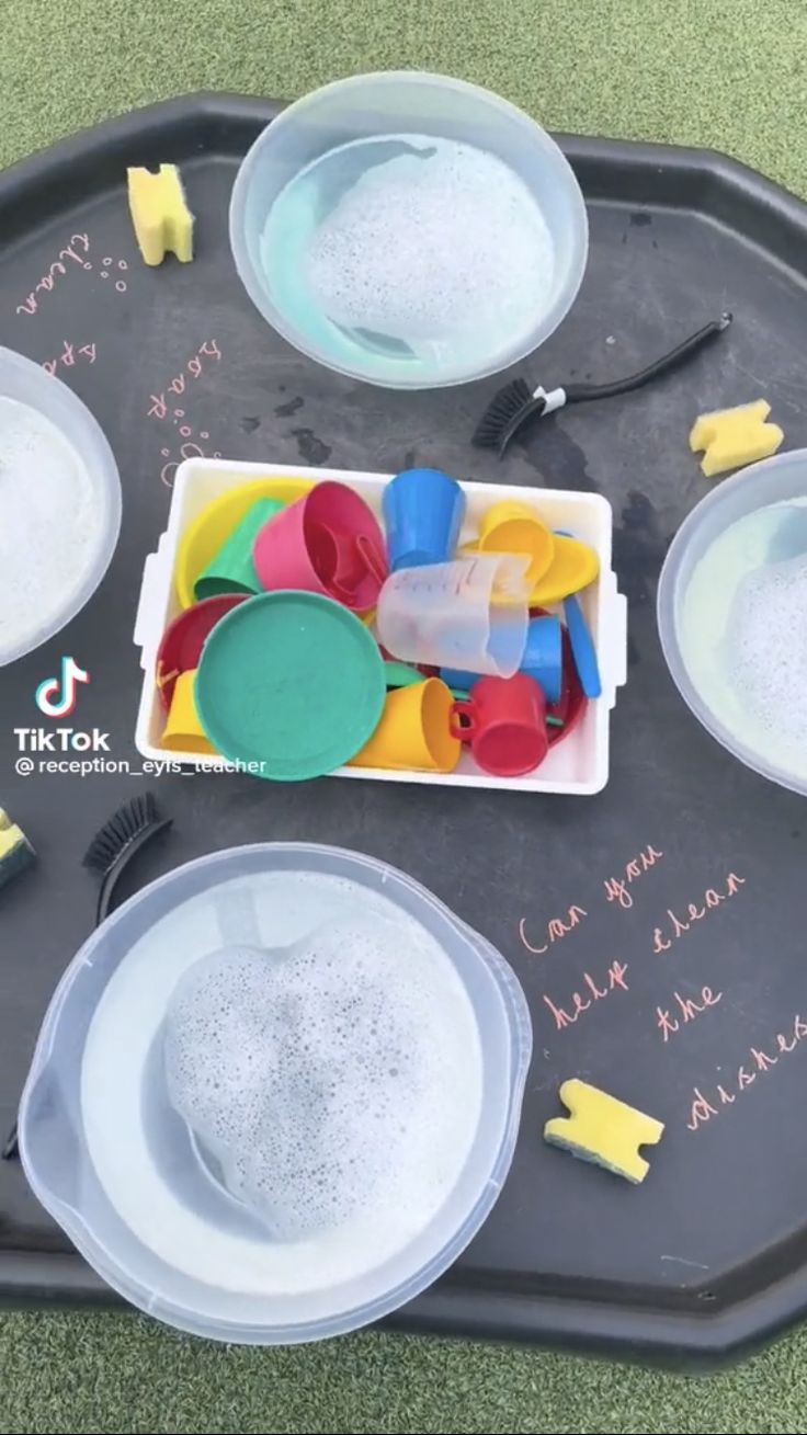 a tray filled with lots of different colored dishes