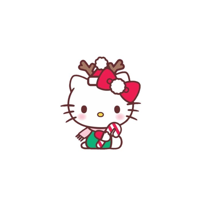 a hello kitty wallpaper with a candy cane in her hand and a bow on her head