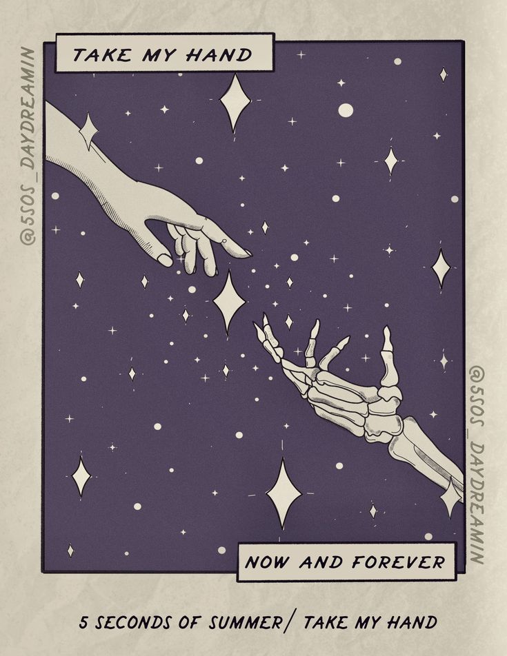 two hands reaching for each other in front of stars and the words, take my hand now and forever