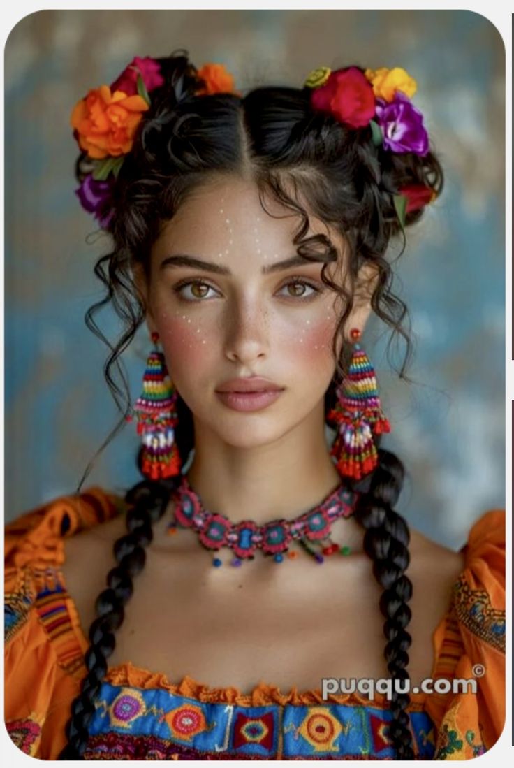 Mexico Braids, Mexican Braids, Editorial Hairstyles, Mexican Hairstyles, Small Box Braids, Mexican Fashion, Flowers In Her Hair, Long Layered Haircuts, Classic Hairstyles