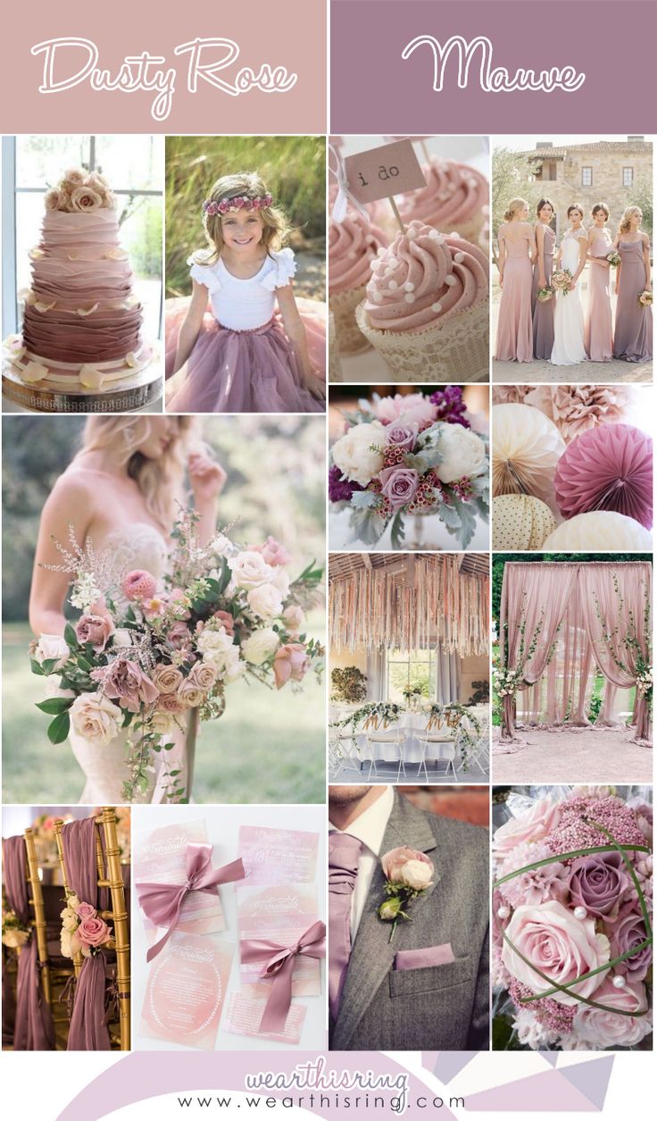 a collage of pink and purple wedding colors