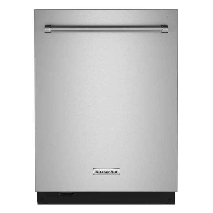 a stainless steel dishwasher with the word kitchenaid on it's side