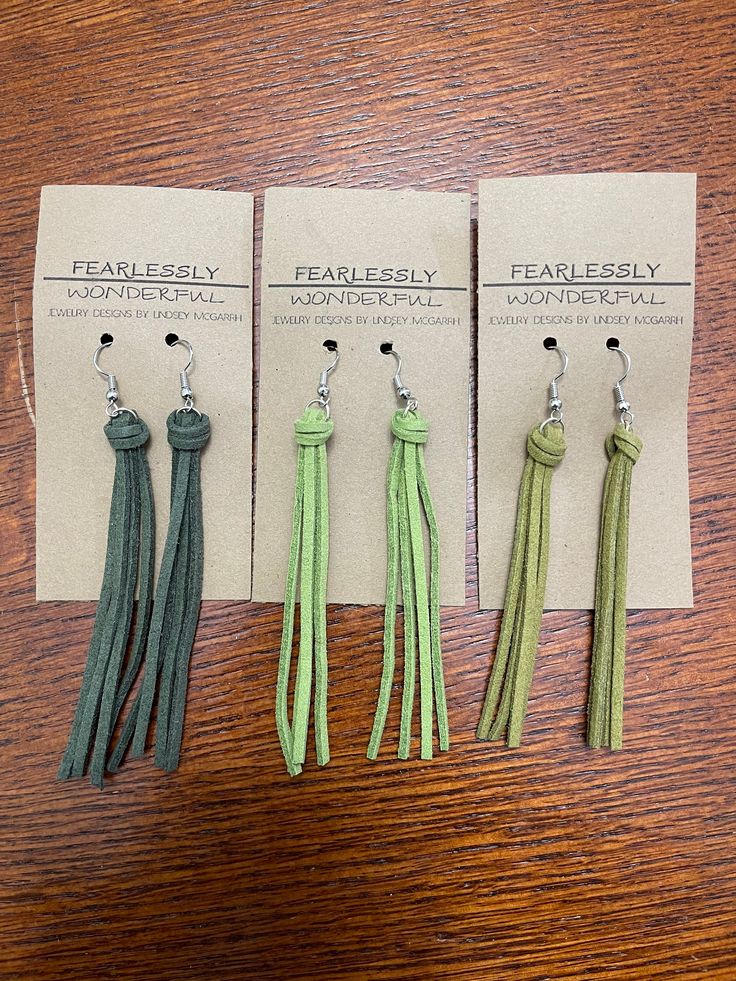 Army, Lime, and Olive Green suede cord fringe earrings Adjustable Green Tassel Earrings, Suede Crafts, Leather Cricut, Fringe Earrings Diy, Suede Earrings, Cricut Earrings, Cords Crafts, Cactus Design, Suede Cord