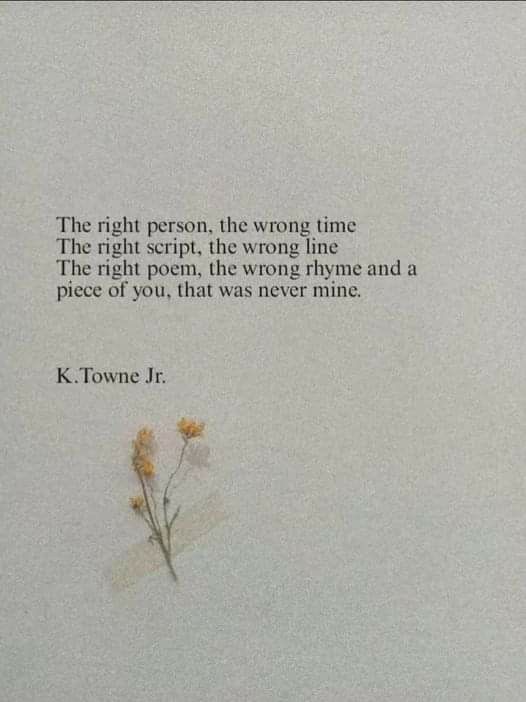 a book page with an image of two flowers on it and a quote about the right person, the wrong time