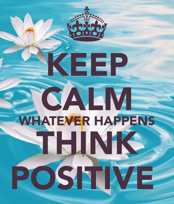 a white flower floating on top of water with the words keep calm whatever happens think positive