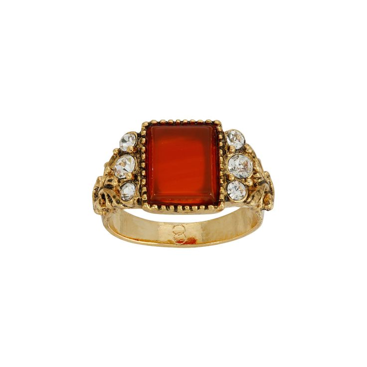 This 1928 Carnelian Ring is bold and beautiful. This 1928 Carnelian Ring is bold and beautiful. DETAILS Width: .7 Inches Size: 7 Metal: alloy Finish: antiqued Not appropriate for children 14 years old and younger. Size: One Size. Color: Orange. Gender: female. Age Group: adult. Vintage Red Filigree Ring, Red Vintage Filigree Ring With Gemstone, Vintage Red Crystal Gemstone Ring, Vintage Red Crystal Ring For Wedding, Vintage Carnelian Signet Ring For Formal Occasions, Vintage Red Crystal Wedding Ring, Vintage Carnelian Ring For Formal Occasions, Vintage Ruby Ring For Anniversary, Vintage Carnelian Gemstone Rings