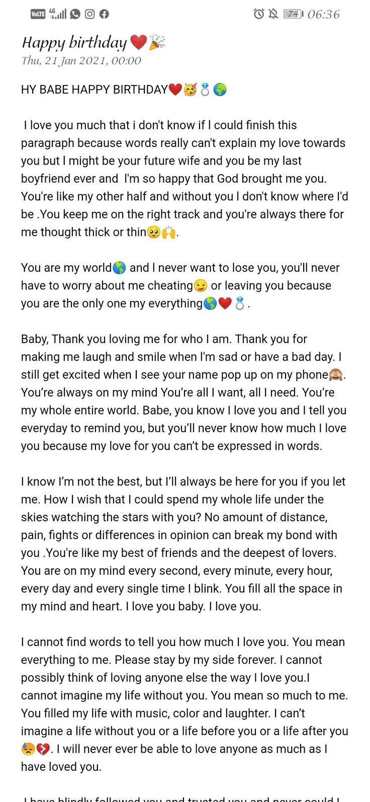 an email to someone on their birthday with the message'i love you more than my boyfriend