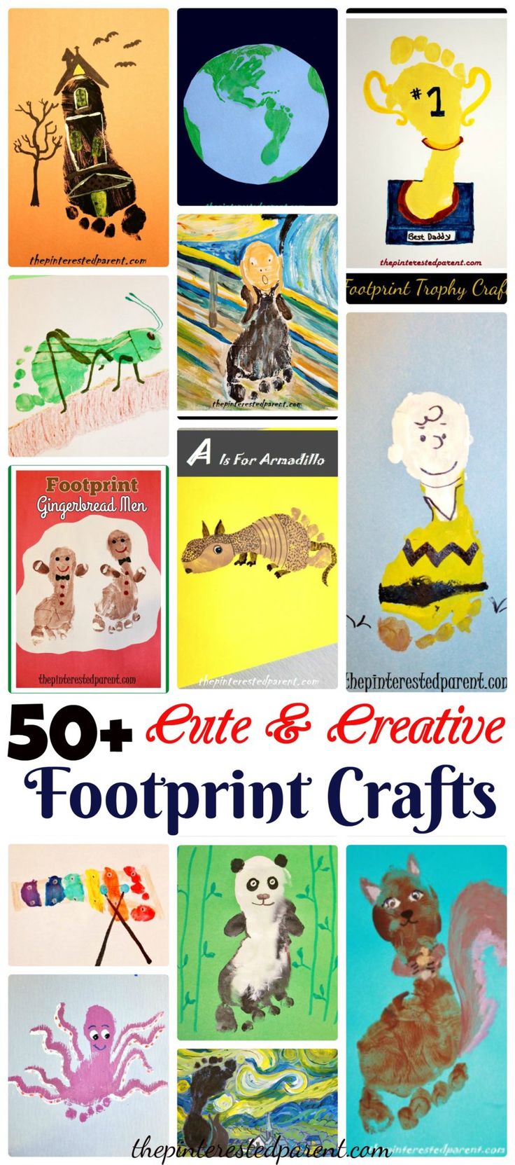 an image of children's art and crafts with the title 50 cute & creative footprint crafts