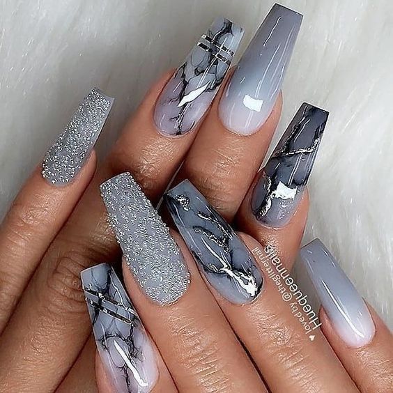 Grey Nail Art, Acrylic Nails Square, Pride Nails Designs, Nails Designs Short, Marble Nail Designs, Ombre Acrylic, Pride Nails, May Nails, Nails Acrylic Coffin