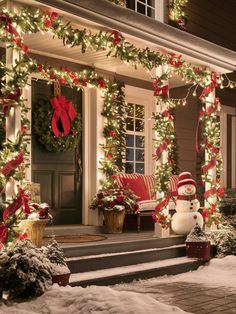 a house decorated with christmas lights and decorations