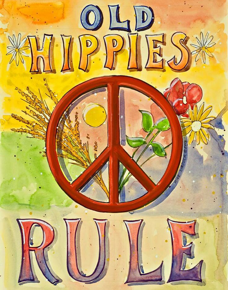 an old hippie's rules poster with flowers and a peace sign on it