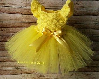 Baby princess dress | Etsy Yellow Baby Dress, Crochet Newborn Outfits, Crochet Tutu, Newborn Baby Dresses, Baby Dress Set, Beau Crochet, Newborn Tutu, Baby Dress Pattern