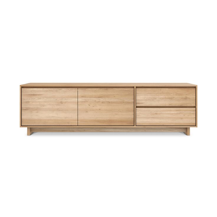 the sideboard is made out of wood and has two drawers, one with doors open