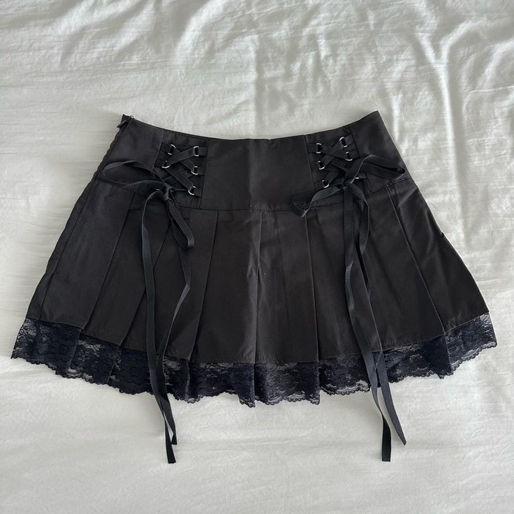 Size Small. Never Worn. Purchased From A Little Boutique In La And Removed The Tags. I Don’t Remember The Brand Unfortunately. Fitted Gothic Mini Skirt With Ruffles, Gothic Summer Mini Skirt With Lining, Gothic Black Mini Skirt Bottoms, Black Gothic Mini Skirt With Ruffles, Punk Black Ruffled Mini Skirt, Gothic Skirts, Lace Wrap, Black Skirt, Wrap Skirt