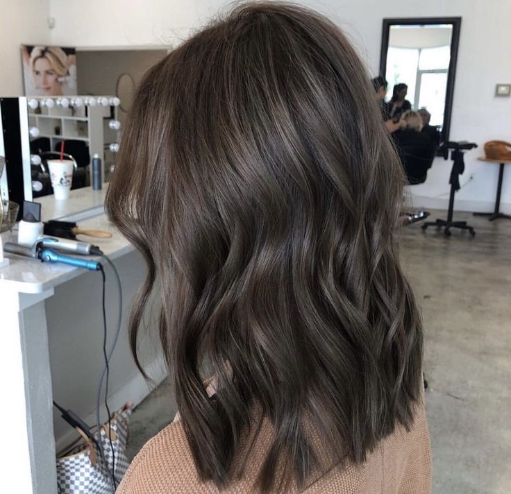 Medium Brown Hair One Color, Ash Brown Hair One Color, Ash Brown Brunette Hair, One Tone Hair Color Ash Brown, All Over Mushroom Brown Hair Color, Brunette Mushroom Hair, Matte Ash Brown Hair, Dark Brunette Hair Inspiration, Short Dark Ash Brown Hair