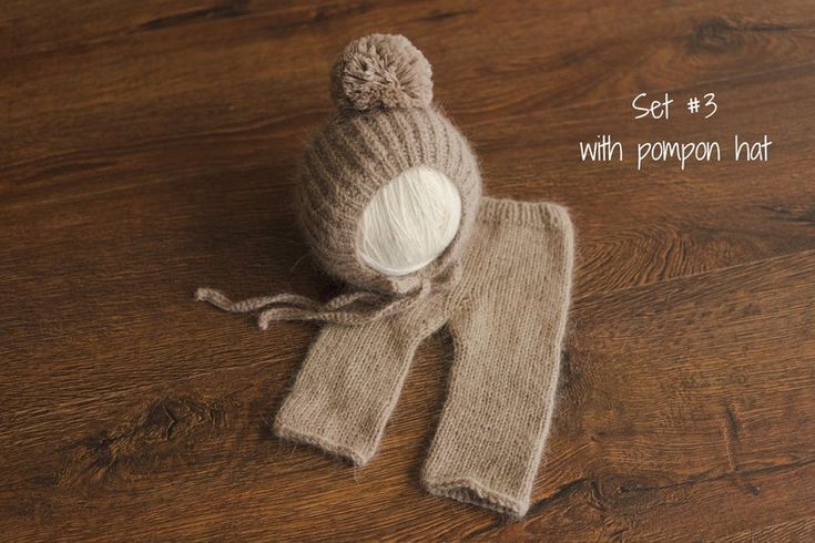 Wool Outfit, Knitted Bonnet, Knitted Outfit, Wool Products, Hat With Pom Pom, Newborn Wrap, Wool Clothing, Newborn Hat, Newborn Props