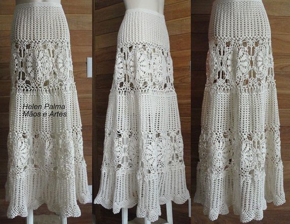 Crocheted lace LONG SKIRT by HelensDesign on Etsy Bohemian Crochet Lace Skirt, Bohemian Lace Skirt With Crochet Details, Bohemian Crochet Cotton Skirt, Hippie Rock, Womens Long Skirt, Crochet Maxi Skirt, Gilet Crochet, Crochet Skirts, Handmade Skirts