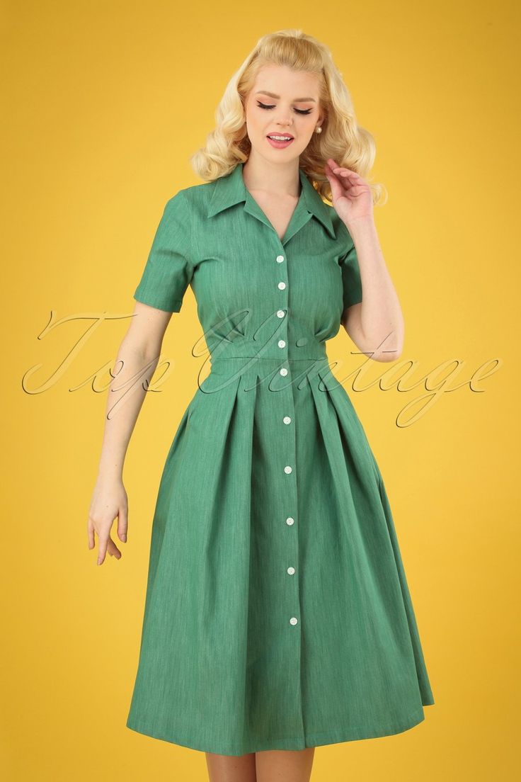 1950s Style Dresses, Housewife Dress, 1940s Clothing, 1950s Fashion Dresses, 40s Dress, Dresses 40s, Gaun Fashion, 1940s Style, Fashion Muslim