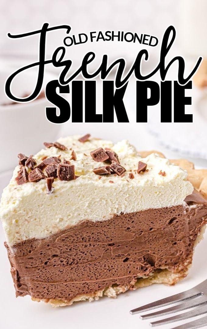 there is a piece of pie on the plate and it says, old fashioned french silk pie