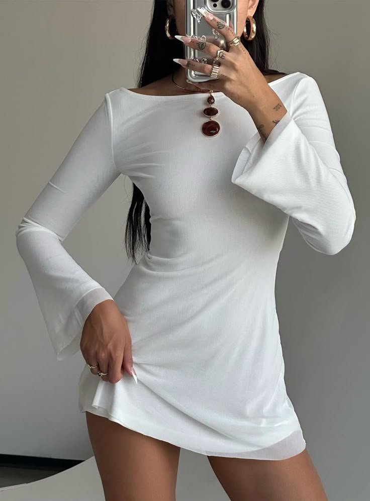 Lukea Long Sleeve Mini Dress White December Graduation, B Day Dress, Wedding Week Outfits, 70s Dance, Long Sleeve White Mini Dress, Summer In Australia, Sorority Dresses, Fame Dr Outfits, Grad Dress Ideas